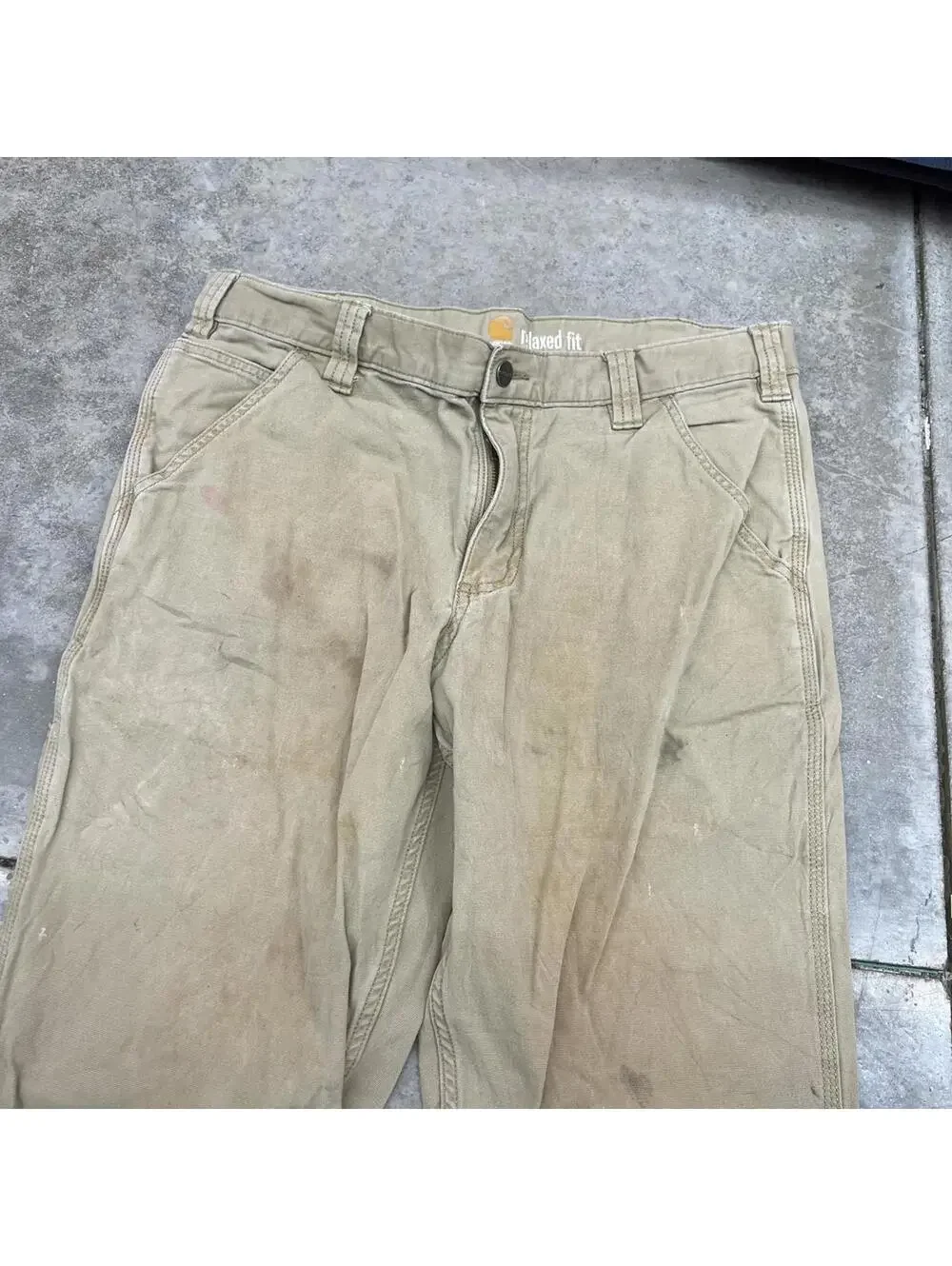vintage carhartt beige relaxed baggy fit cargo pants size 34 x 30